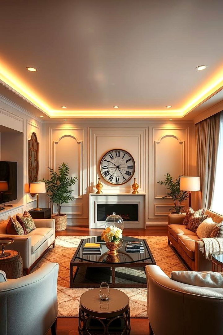 Ambient Lighting Creating a Warm Glowing Atmosphere - 22 Cream and Gold Living Room Ideas