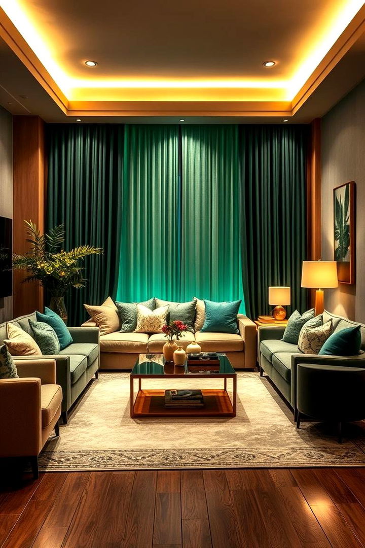 Ambient Lighting Designs - 22 Emerald Green and Gold Living Room Ideas