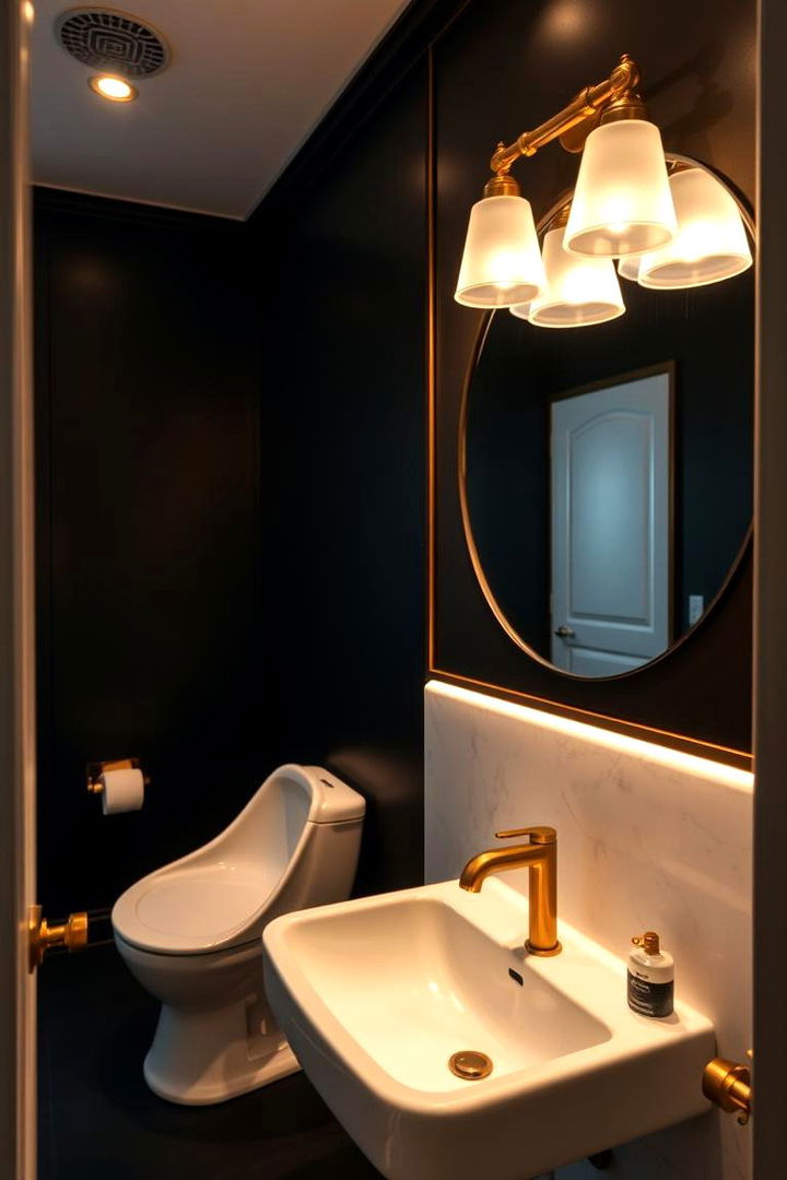 Ambient Lighting Effects - 22 black and gold powder room ideas