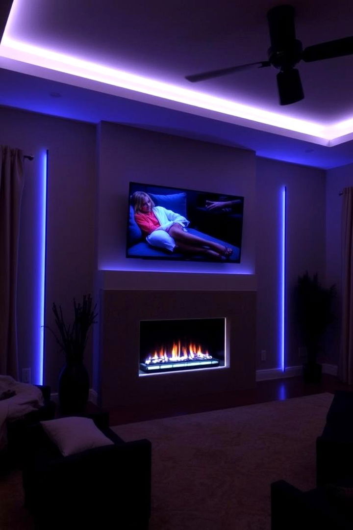 Ambient Lighting Effects - 22 Linear Fireplace Ideas With Tv Above