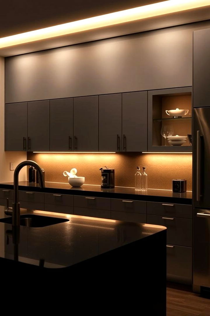 Ambient Lighting Emphasis Kitchen - 22 Dark Kitchen Ideas