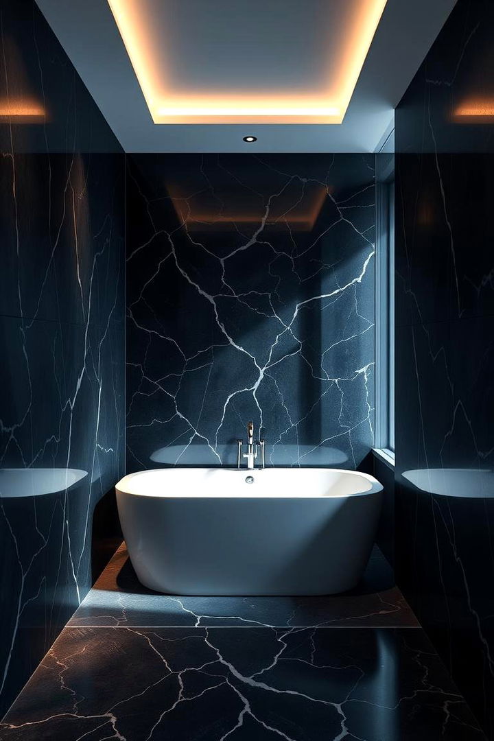 Ambient Lighting Enhancing Black Marble Beauty - 22 Black Marble Bathrooms