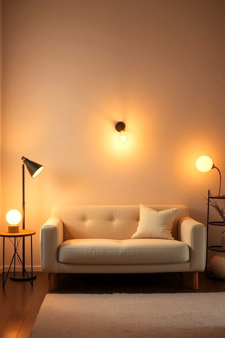 Ambient Lighting Focus - 22 Cream Couch Living Room Ideas