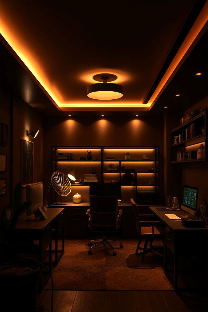 Ambient Lighting Magic - 22 dark home office design ideas