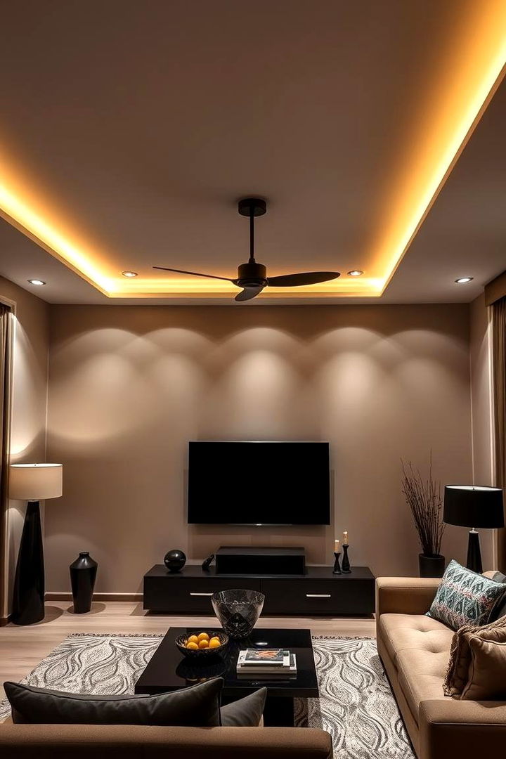 Ambient Lighting Mastery - 22 Black and Beige Living Room Ideas