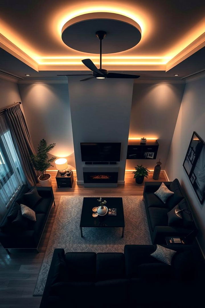 Ambient Lighting Zones - 22 Black Living Room Ideas