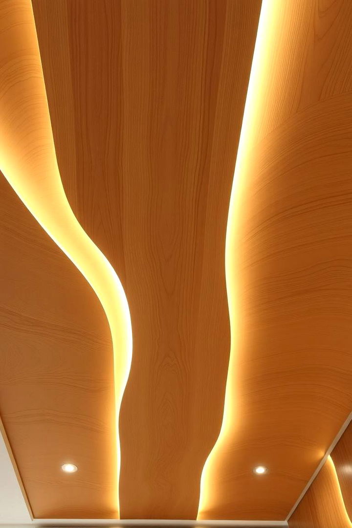 Ambient Lighting with Plywood Inlays - 22 Plywood Ceiling Ideas
