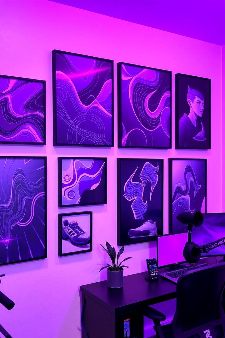 Ambient Purple Wall Art for Gamers - 22 Purple Gaming Setup Ideas