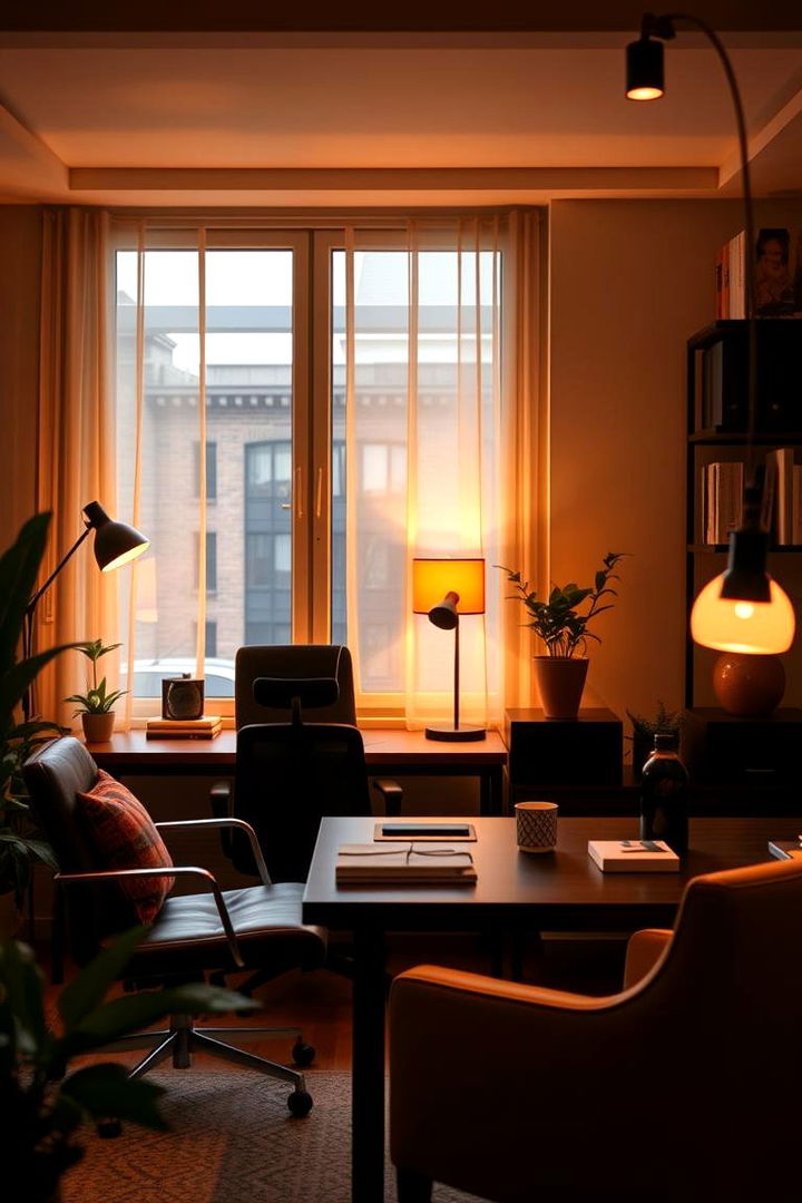 Ambient Warm Lighting - 22 Home Office Decor Ideas