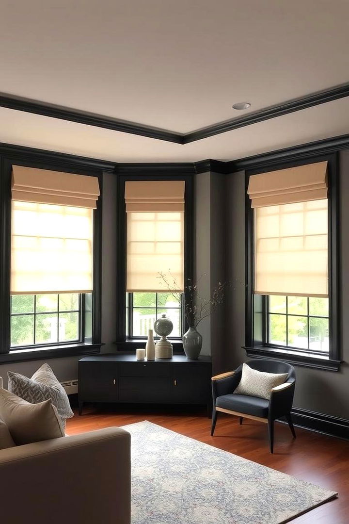 Ambient Window Treatments - 22 Living Room With Grey Walls and Black Trim