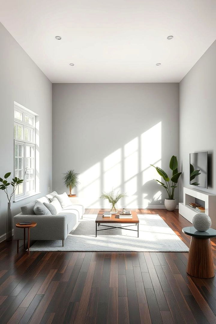 Amplifying Natural Light - 22 Grey Living Room With Dark Wood Floors