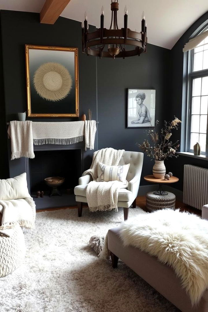Another Approach Layering Soft Textures - 22 Contrasting Living Rooms With Dark Grey Walls