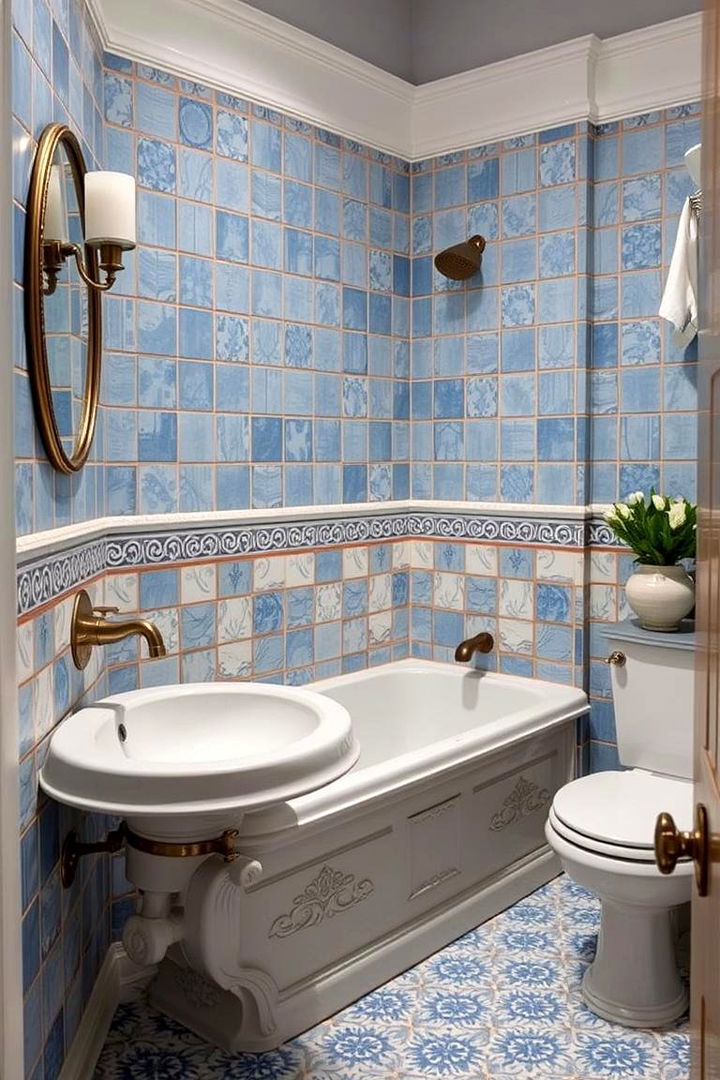 Antique Blue Harmony - 22 Blue Tile Bathroom Ideas