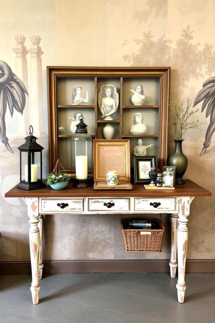 Antique Console Table Display - 22 Farmhouse Entryway Ideas