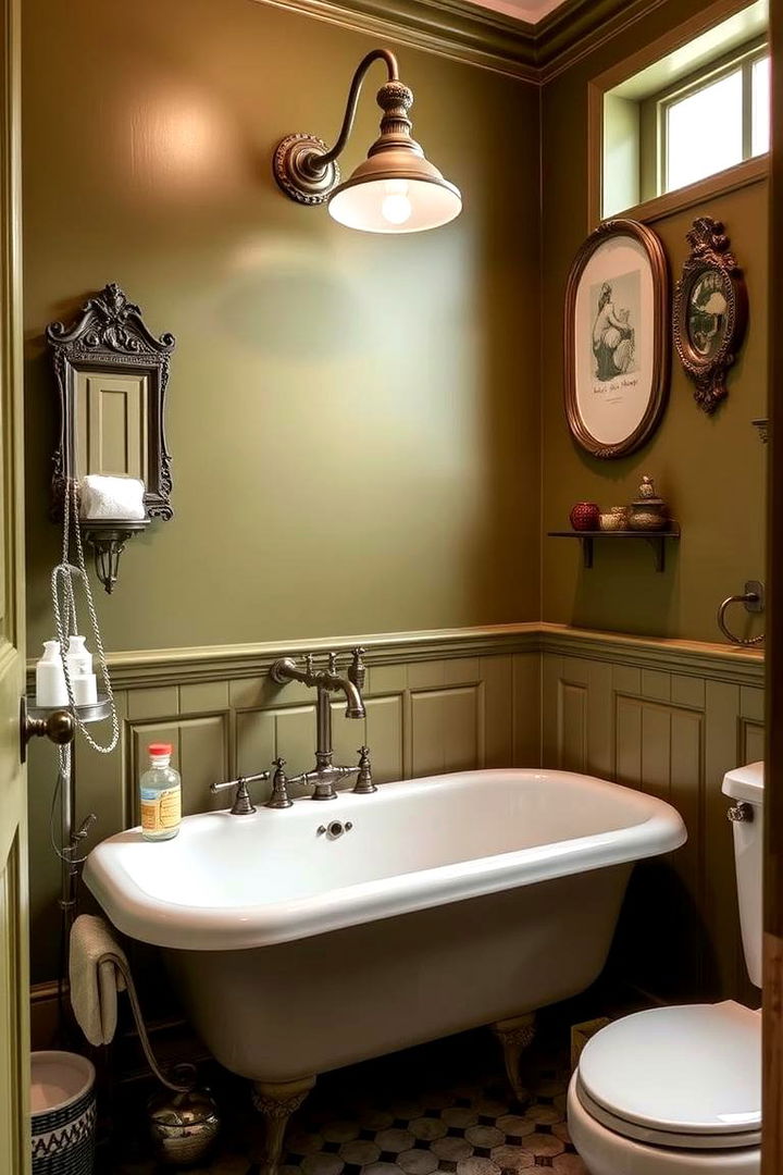 Antique Fixtures Classic Olive Bathroom Touches - 22 Olive Green Bathroom Ideas