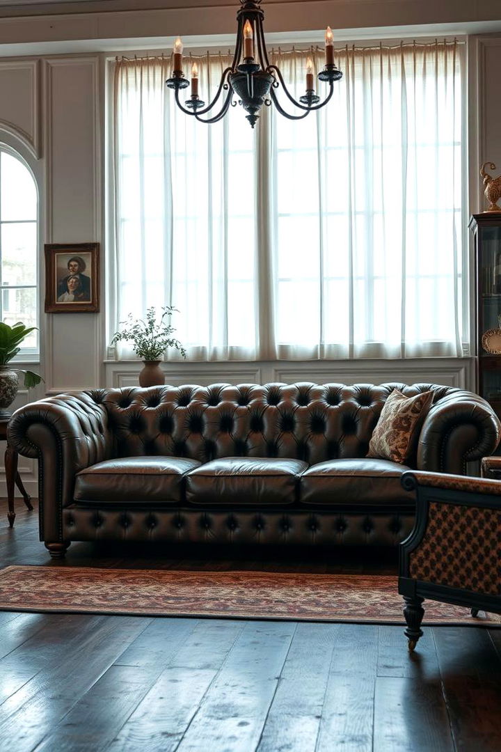 Antique Leather Sofa Elegance - 22 Steampunk Living Room Ideas