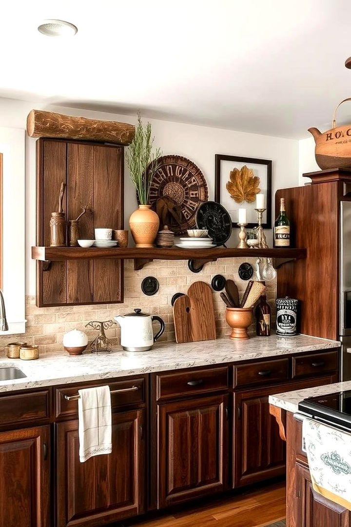 Antique Log Wall Decor - 22 Log Cabin Kitchen Design Ideas