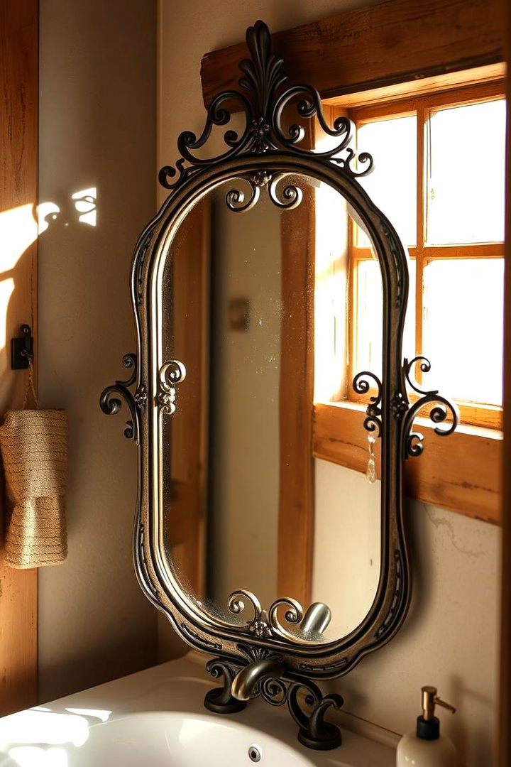 Antique Metal Mirror Accents - 22 Farmhouse Bathroom Mirrors Ideas