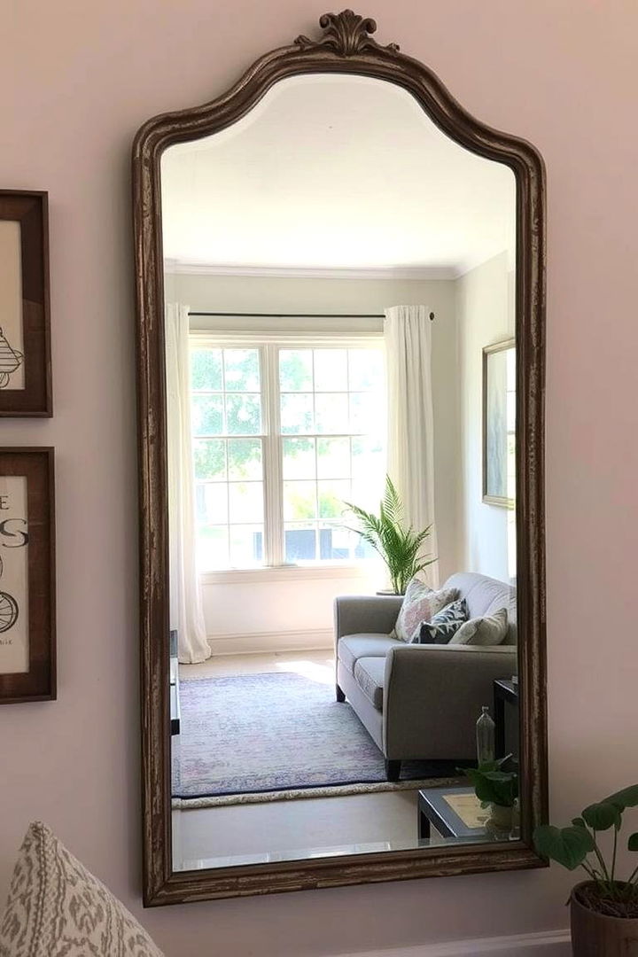 Antique Mirror Focal Point - 22 Small Rustic Living Room Ideas