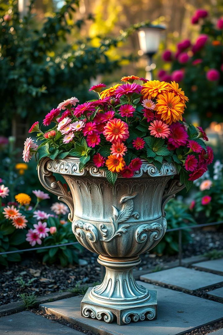 Antique Urn Planter with Autumn Accents - 22 Fall Planter Ideas