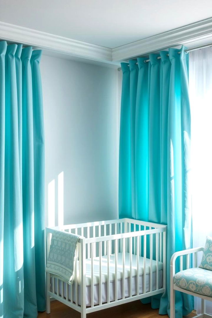Aqua Fabric Curtains - 22 Ocean-themed Nursery Ideas