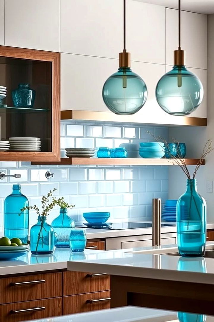 Aquamarine Glass Accents - 22 Tropical Kitchen Ideas