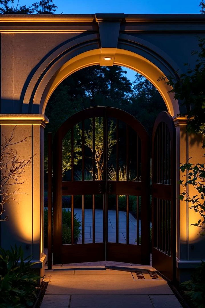 Arched Garden Gate with Lighting - 22 Garden Arch Ideas
