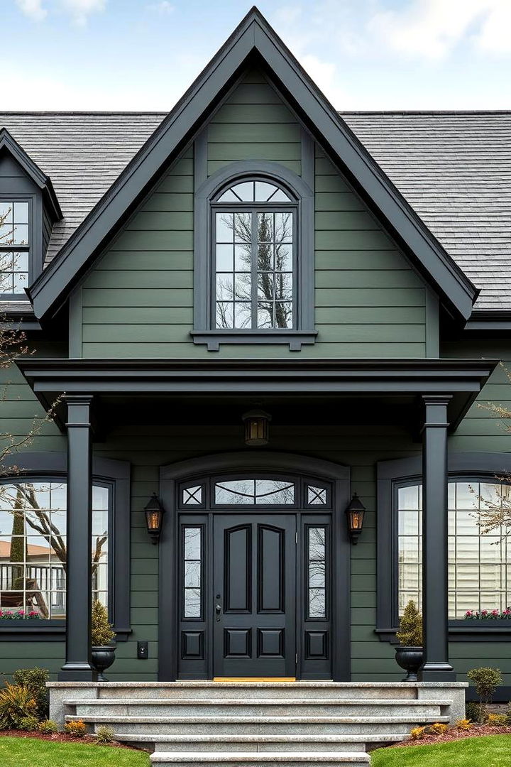 Architectural Character - 22 Dark Olive Green House With Black Trim