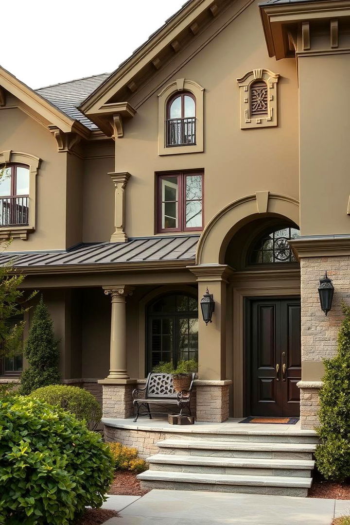 Architectural Detailing in Olive and Neutrals - 22 Olive Green House Exterior Ideas