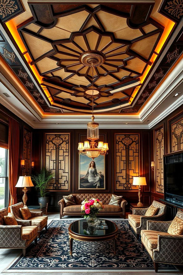 Art Deco Ceiling Accents for Glamorous Flair - 22 Living Room Ceiling Ideas