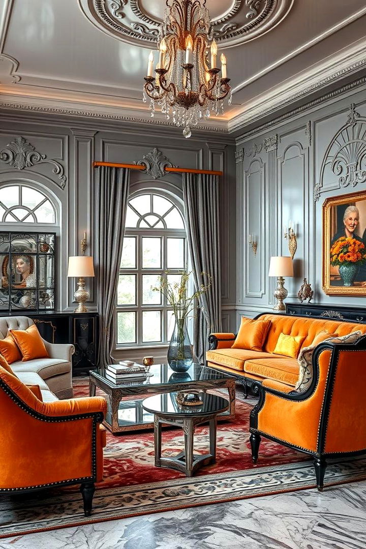 Art Deco Elements - 22 Orange and Grey Living Room Ideas