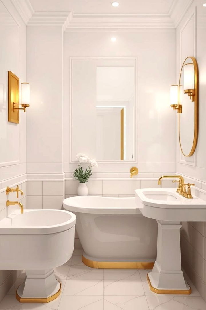 Art Deco Inspirations in Modern Settings - 22 White and Gold Bathroom Ideas