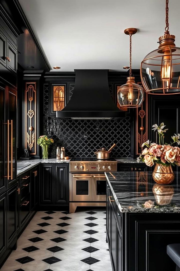 Art Deco Inspirations - 22 black and copper kitchen ideas