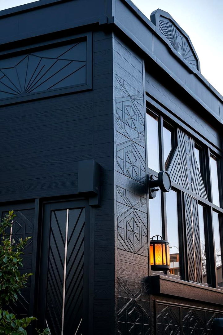 Art Deco Inspired Black Exterior - 22 black siding house ideas