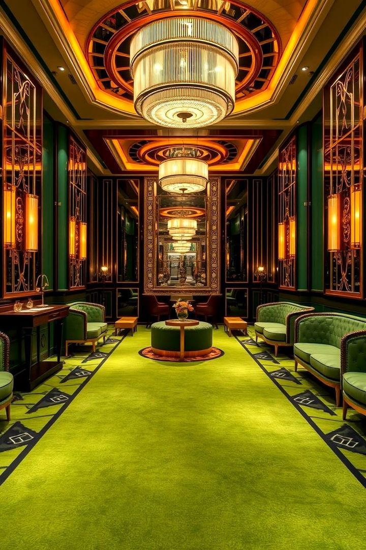 Art Deco Inspired Green - 22 Green Carpet Living Room Ideas