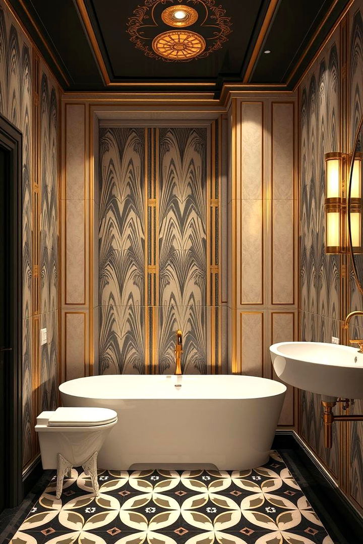 Art Deco Inspired Paneling for Lavish Detailing - 22 Bathroom Wall Paneling Ideas