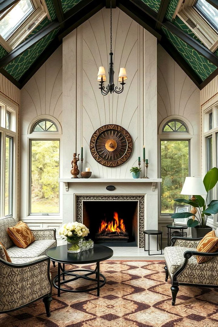 Art Deco Inspired Sunroom - 22 Sunroom With Fireplace Ideas