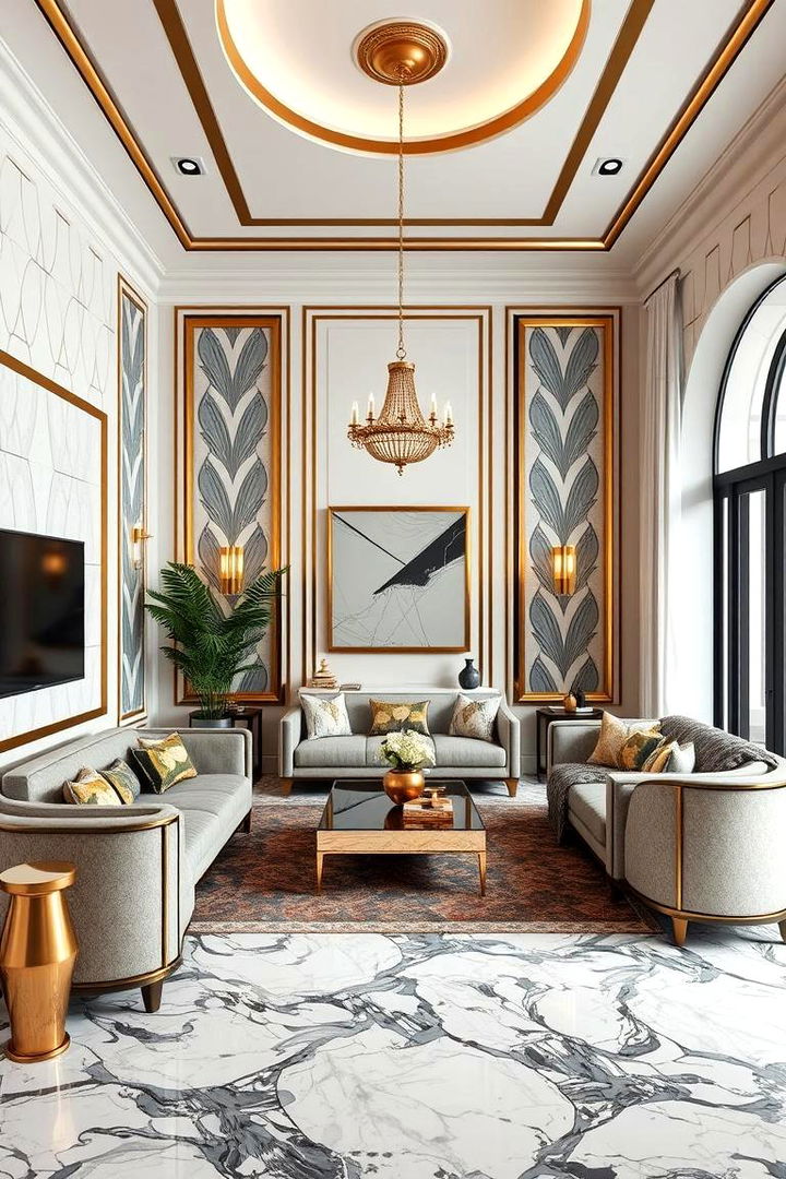 Art Deco Marble Accent - 22 Marble Floor Living Room Ideas