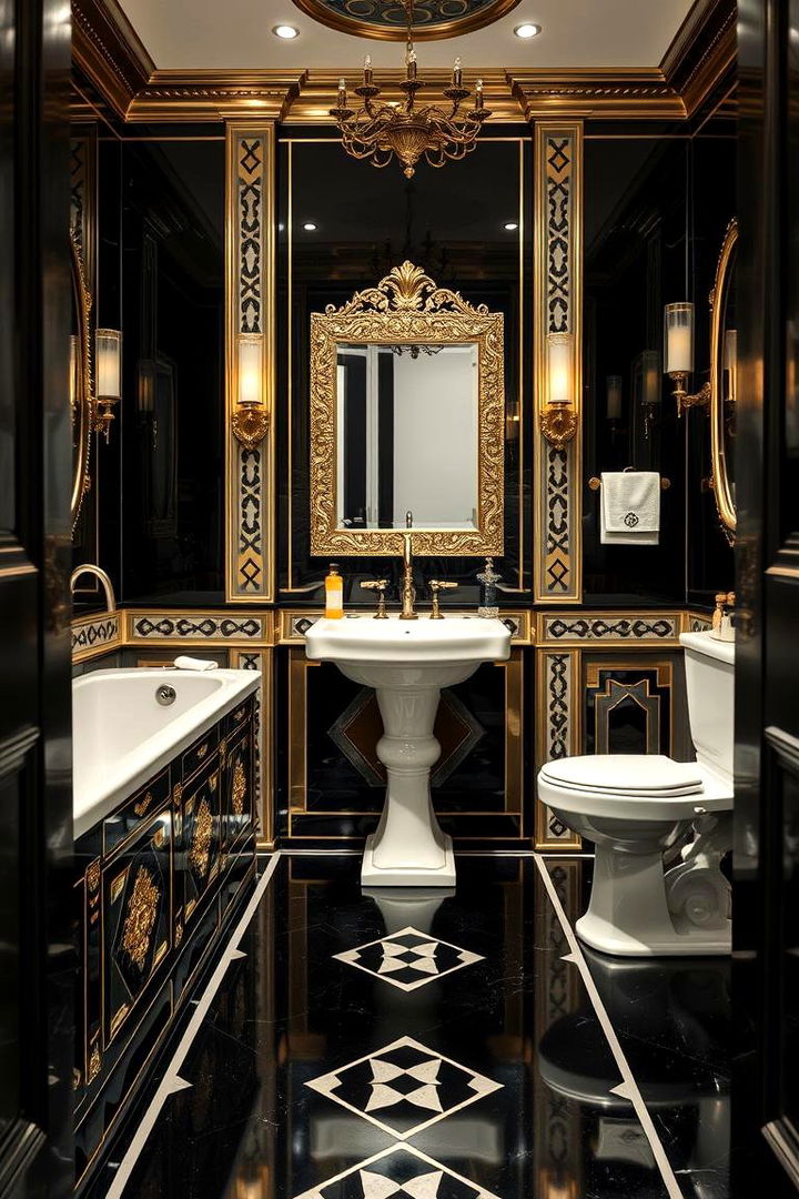 Art Deco Revival - 22 Black Floor Bathroom Ideas