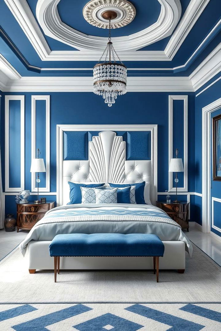 Art Deco Sophistication - 22 Blue and White Bedroom Ideas