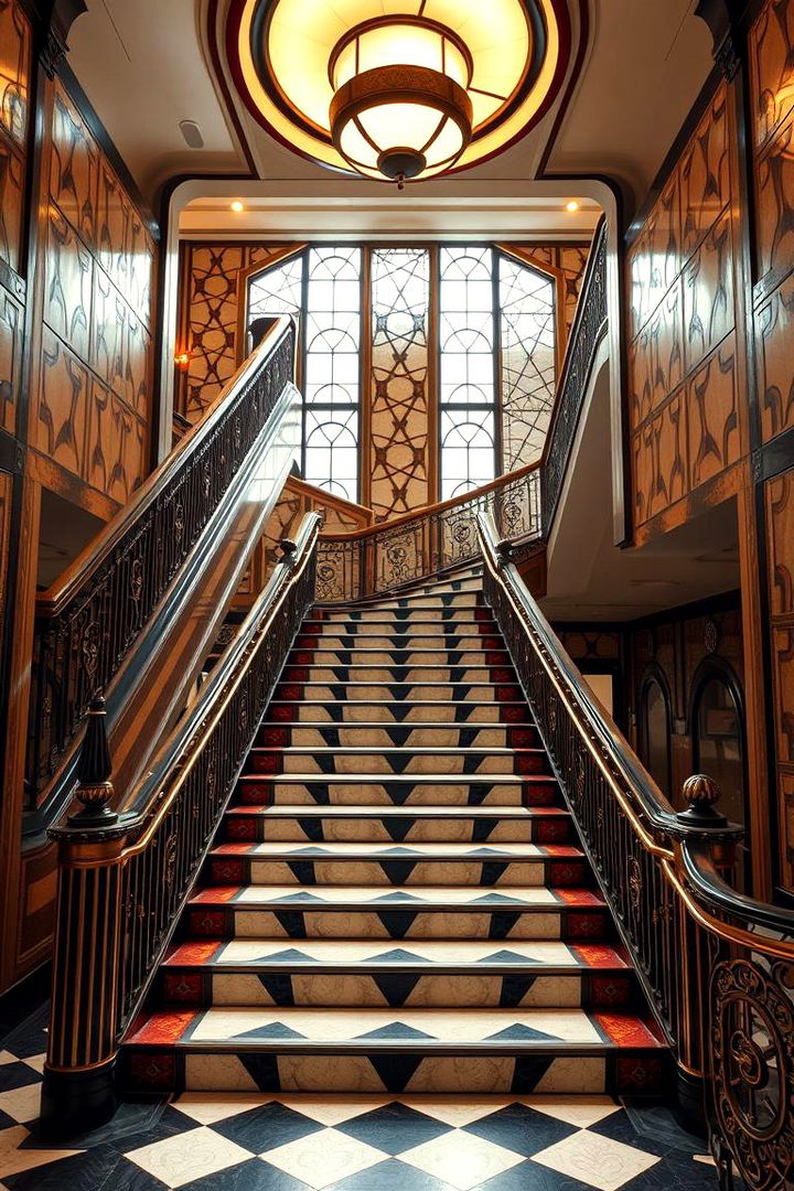 Art Deco Staircase with Bold Accents - 22 Basement Stair Ideas