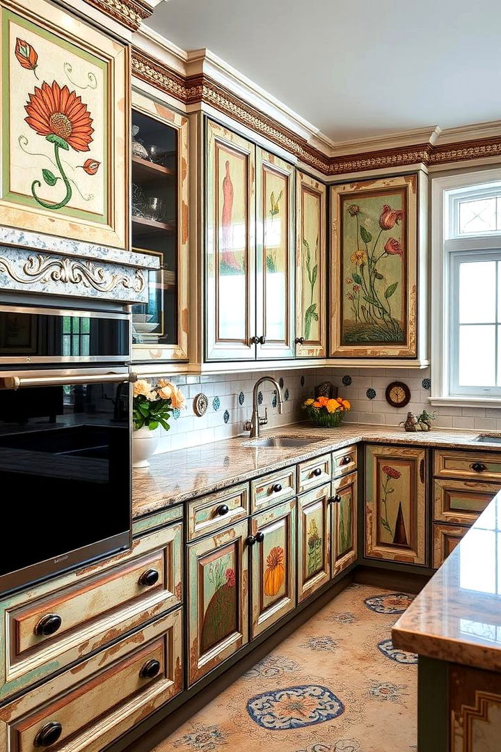 Art Filled Cabinetry - 22 Maximalist Kitchen Decor Ideas