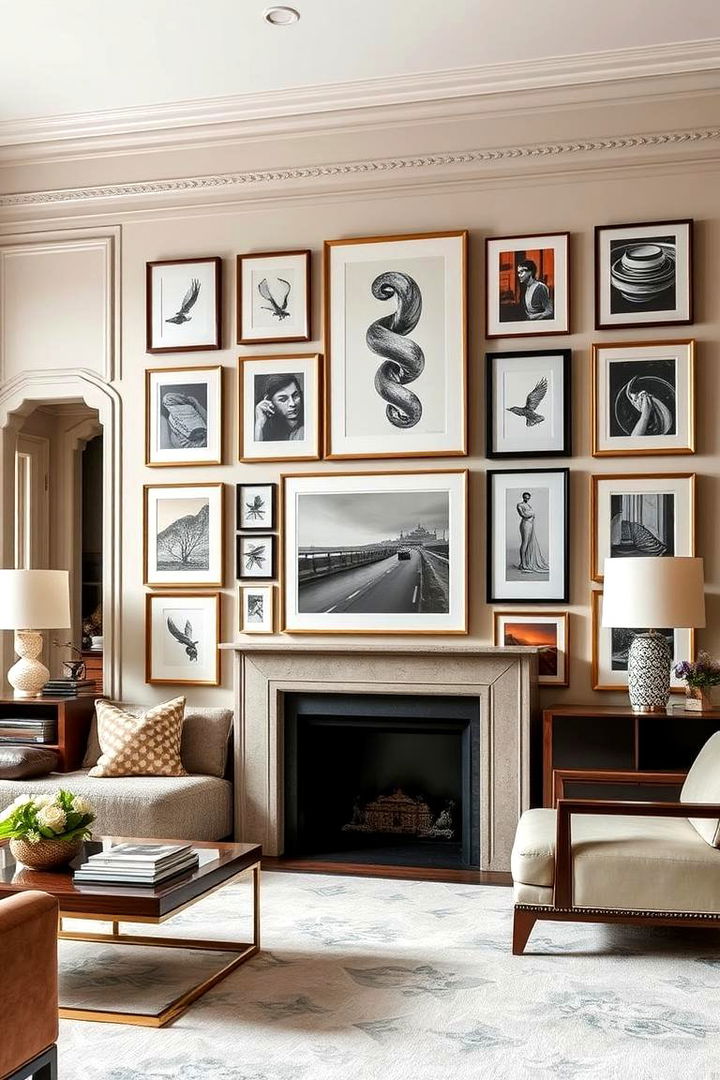 Art Filled Gallery Wall - 22 Mansion Living Room Ideas