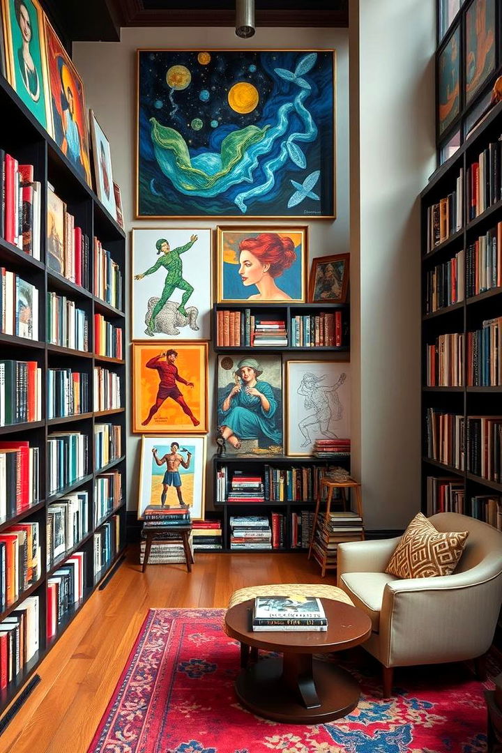 Art Filled Library Display - 22 Home Library Ideas