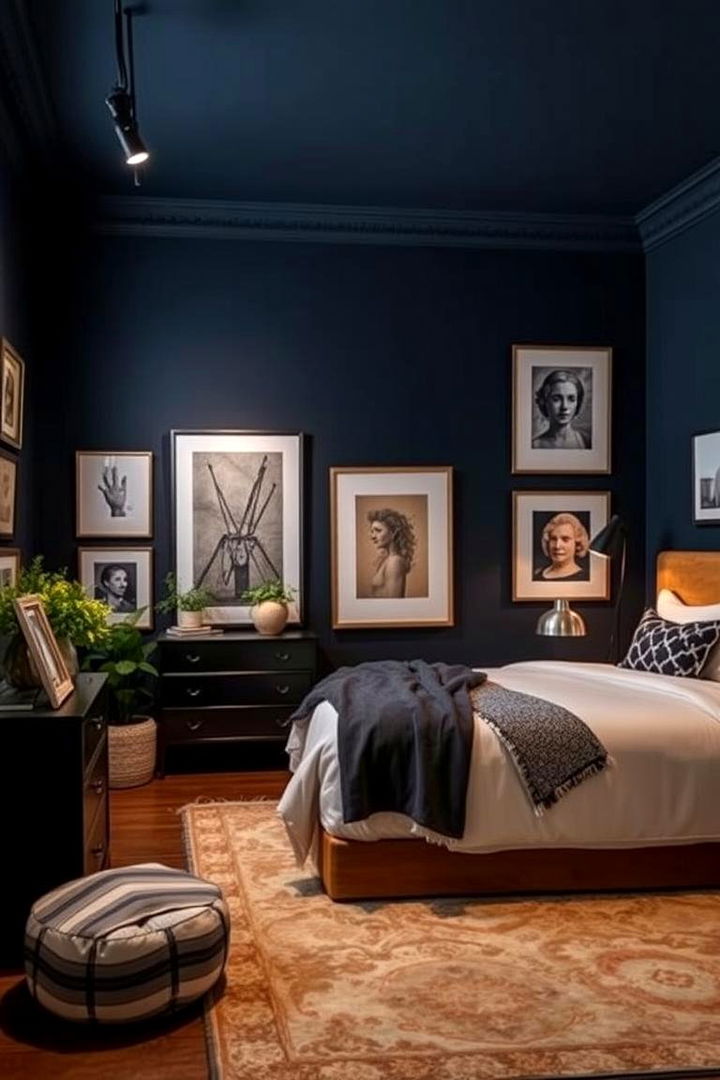 Art Gallery Vibes - 22 Dark Blue Bedroom Ideas