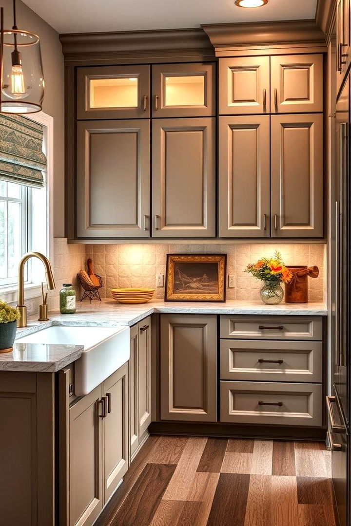 Artful Accents in Taupe Interiors - 22 Taupe Kitchen Cabinet Ideas