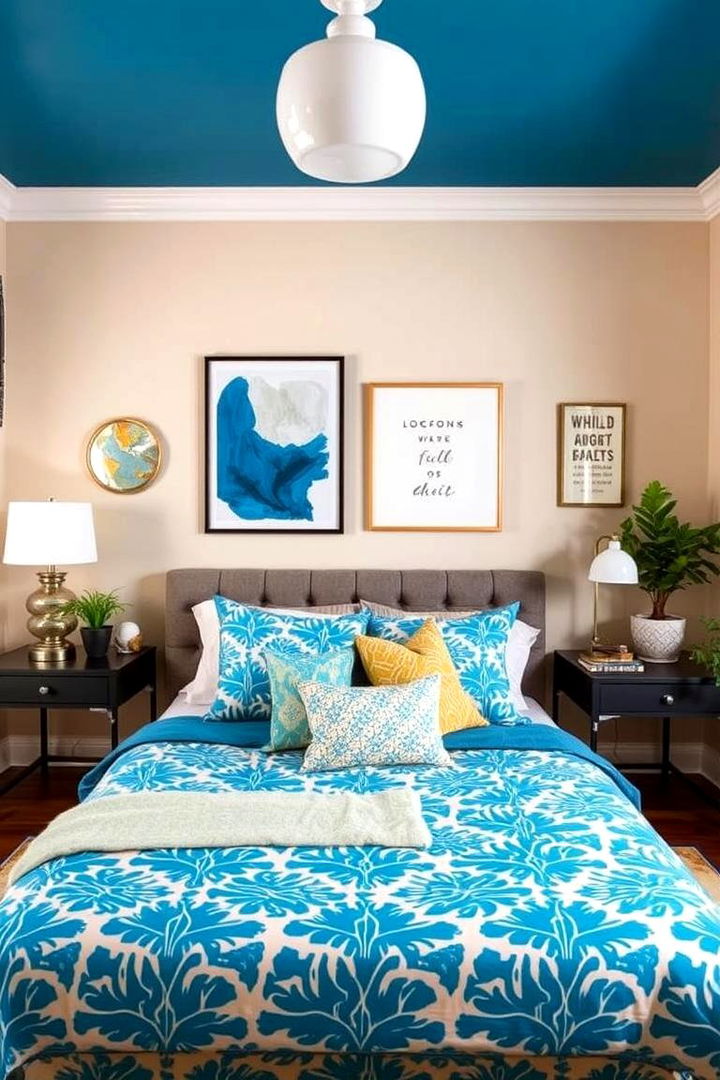 Artful Blue Patterns - 22 blue and beige bedroom ideas