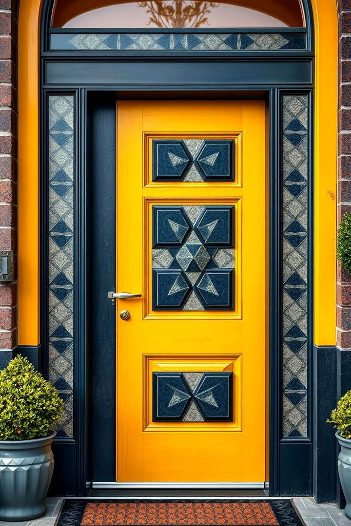 Artful Geometric Mustard Door - 22 Mustard Yellow Front Door Ideas