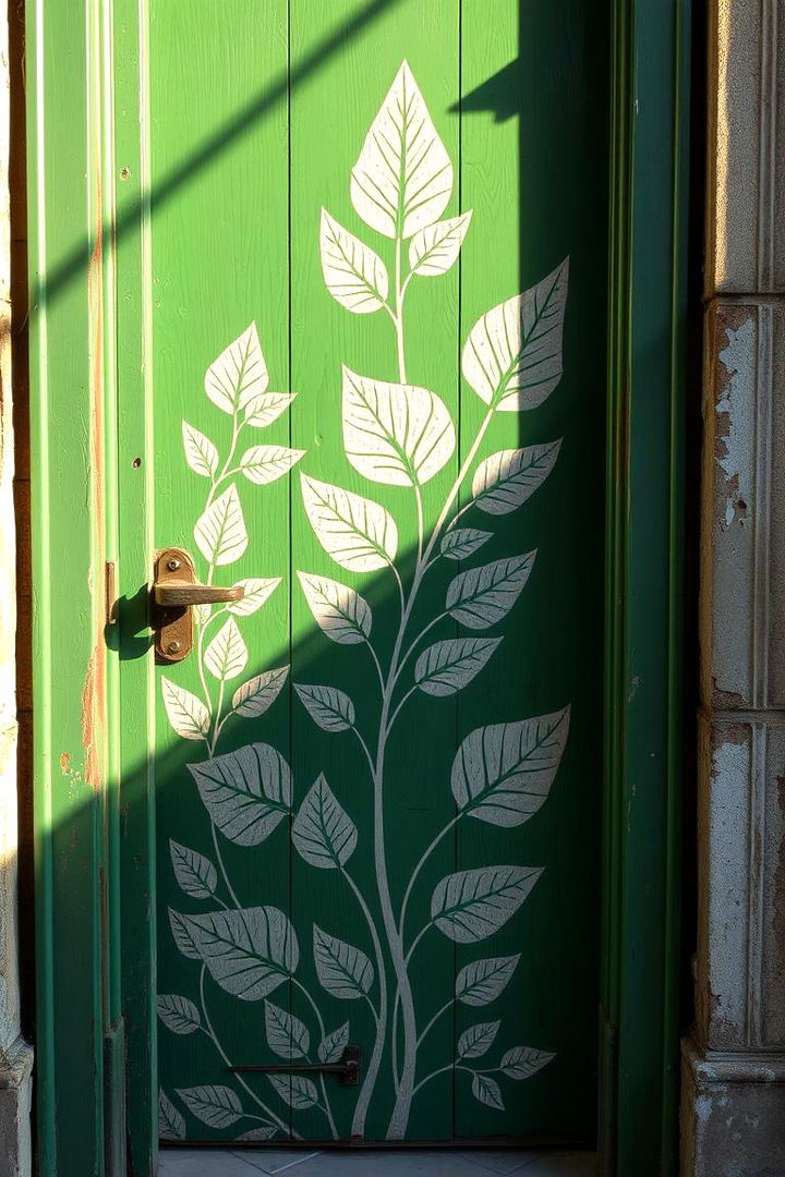 Artful Leaf Pattern - 22 Green Front Door Ideas