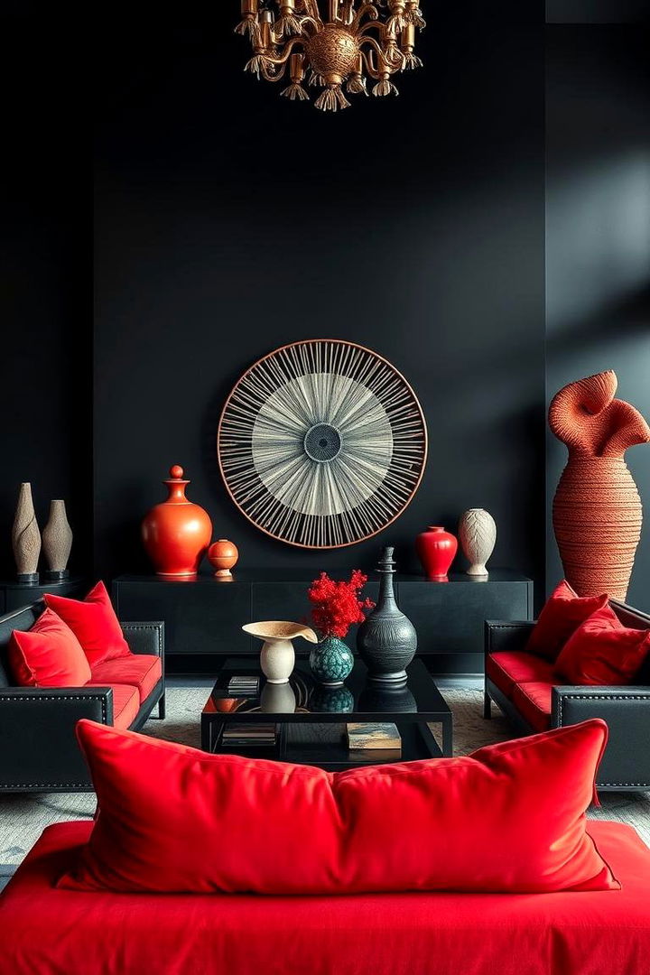 Artful Red Accents - 22 Black and Red Living Room Ideas